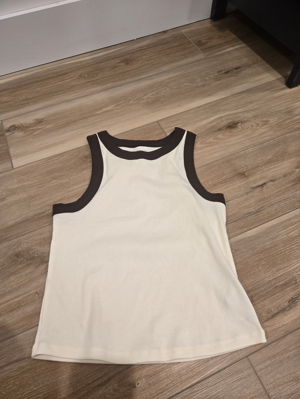 Old Navy Cream Ribbed Tank with Dark Brown Trim